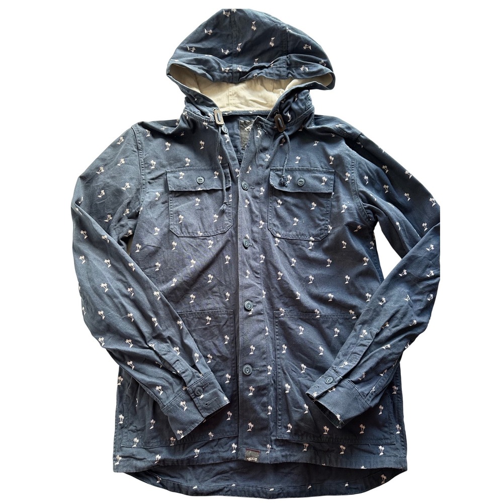 Vans Off The Wall Men's Size Large Navy Palm Tree Print Hooded Utility Jacket